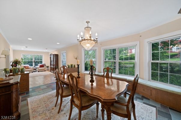 Chandelier, Dining room, Interior, Living room, Recessed Lighting, Wood Texture Flooring