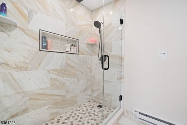 Bathroom, Glass Shower, Interior, Marble Walls, Recessed Lighting