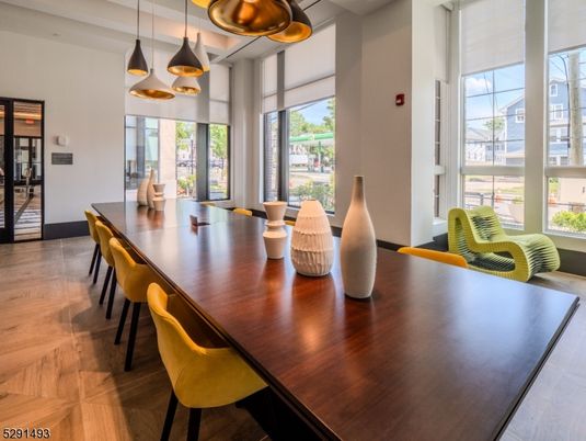 Dining room, Interior, Pendant Lights, Wood Texture Flooring
