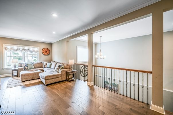 Chandelier, Interior, Living room, Recessed Lighting, Wood Texture Flooring