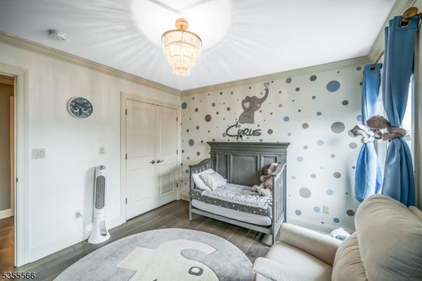 Bedroom, Chandelier, Interior, Wood Texture Flooring