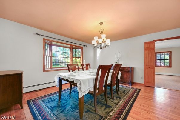 Chandelier, Dining room, Interior, Recessed Lighting, Wood Texture Flooring