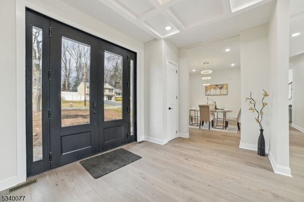 Dining room, Interior, Pendant Lights, Recessed Lighting, Wood Texture Flooring