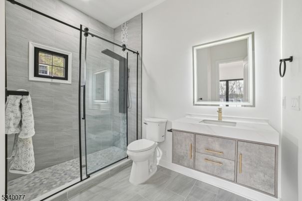 Bathroom, Glass Shower, Interior, Recessed Lighting, Wood Texture Flooring