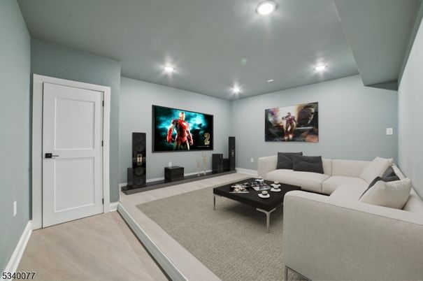 Interior, Living room, Recessed Lighting, Wood Texture Flooring