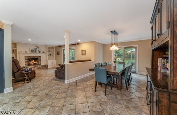 Dining room, Fireplace, Interior, Living room, Pendant Lights, Recessed Lighting