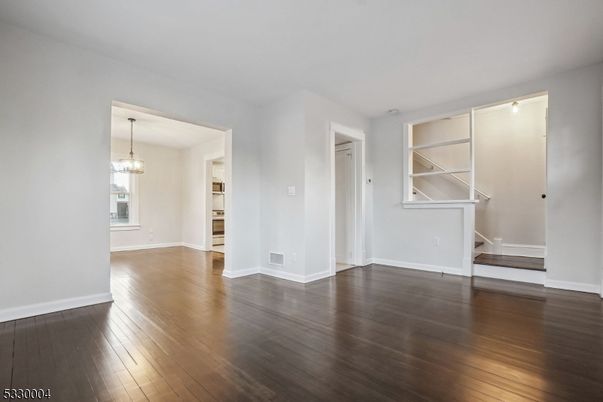 Chandelier, Empty room, Interior, Wood Texture Flooring