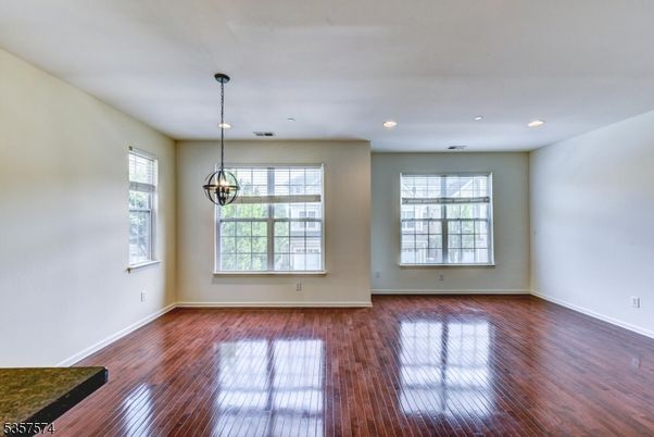 Empty room, Interior, Pendant Lights, Recessed Lighting, Wood Texture Flooring