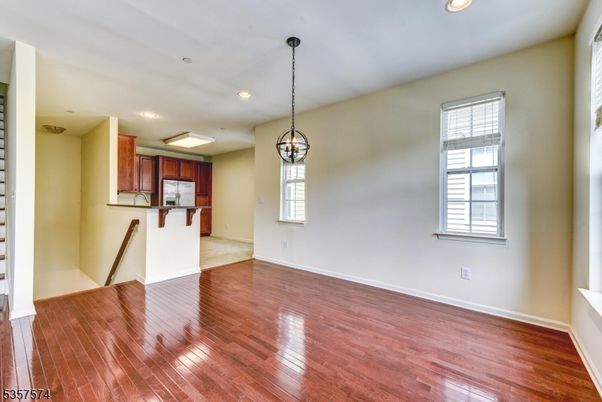 Empty room, Interior, Kitchen, Pendant Lights, Recessed Lighting, Wood Texture Flooring