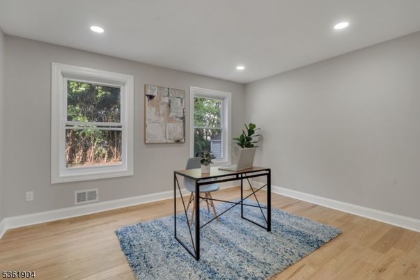 Home Office, Interior, Recessed Lighting, Wood Texture Flooring