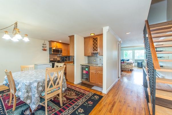 Dining room, Interior, Kitchen, Recessed Lighting, Wood Texture Flooring