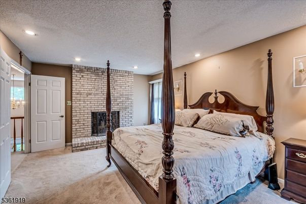 Bedroom, Fireplace, Interior, Recessed Lighting, Stone Walls