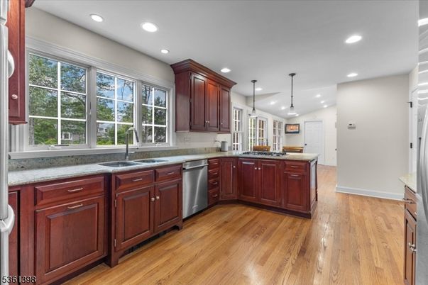 Interior, Kitchen, Pendant Lights, Recessed Lighting, Wood Texture Flooring