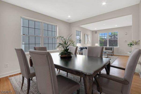 Dining room, Interior, Recessed Lighting, Wood Texture Flooring