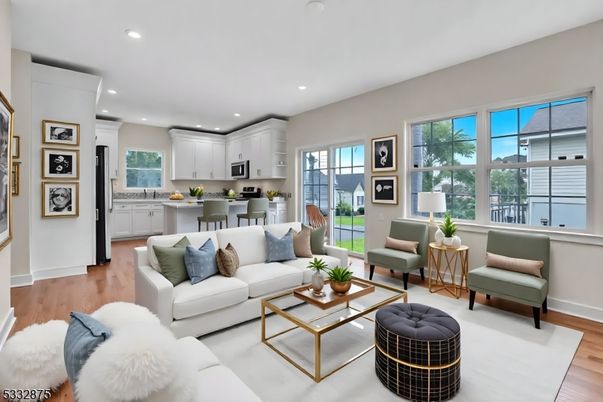 Dining room, Interior, Kitchen, Living room, Recessed Lighting, Wood Texture Flooring