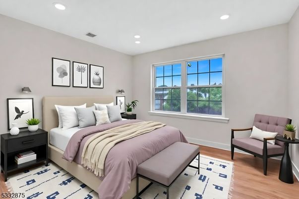 Bedroom, Interior, Recessed Lighting, Wood Texture Flooring