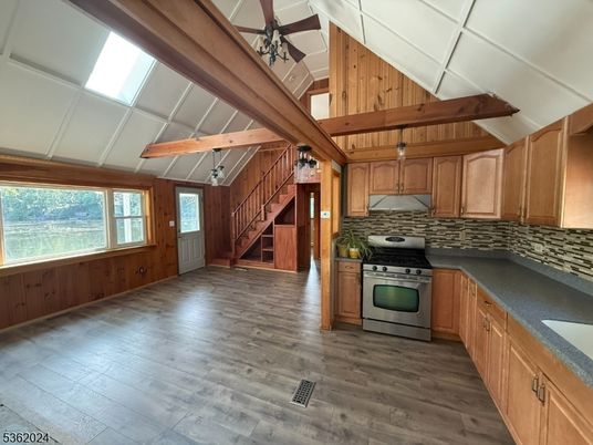 Interior, Kitchen, Stainless Steel Appliances, Wooden Beams, Wood Texture Flooring