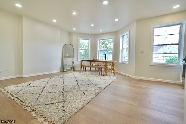 Dining room, Interior, Recessed Lighting, Wood Texture Flooring