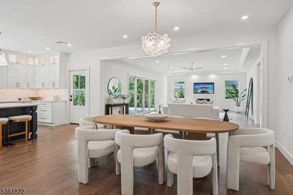 Dining room, Interior, Kitchen, Living room, Pendant Lights, Recessed Lighting, Wood Texture Flooring