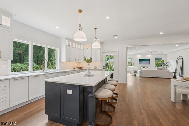 Interior, Kitchen, Living room, Pendant Lights, Recessed Lighting, Wood Texture Flooring