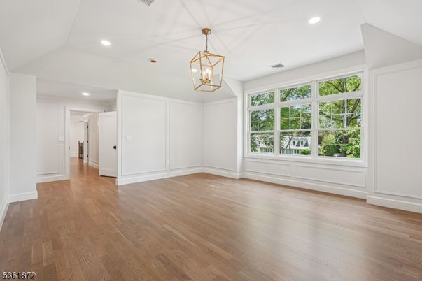 Empty room, Interior, Pendant Lights, Recessed Lighting, Wood Texture Flooring