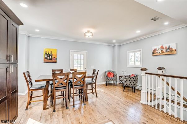 Dining room, Interior, Recessed Lighting, Wood Texture Flooring