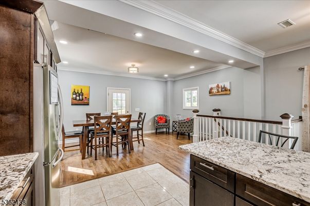 Dining room, Interior, Recessed Lighting, Wood Texture Flooring