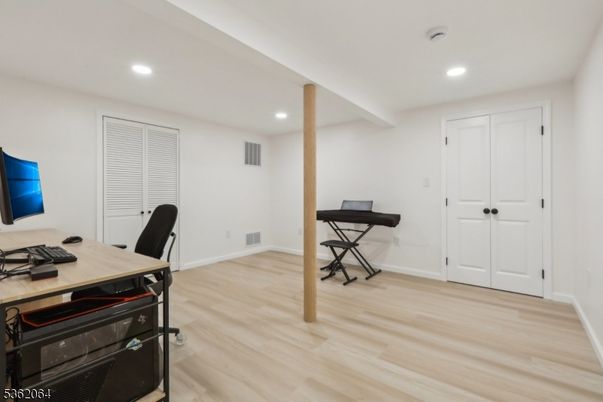 Home Office, Interior, Recessed Lighting, Wood Texture Flooring