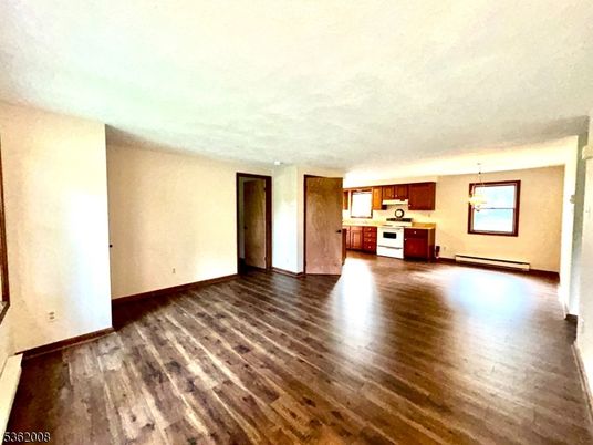 Empty room, Interior, Kitchen, Pendant Lights, Wood Texture Flooring