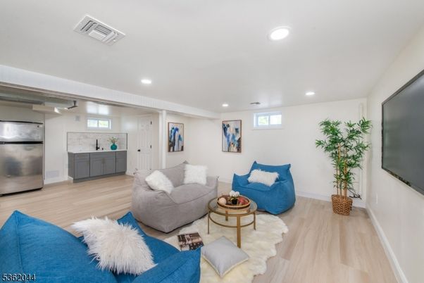 Interior, Kitchen, Living room, Marble Walls, Recessed Lighting, Stainless Steel Appliances, Wood Texture Flooring