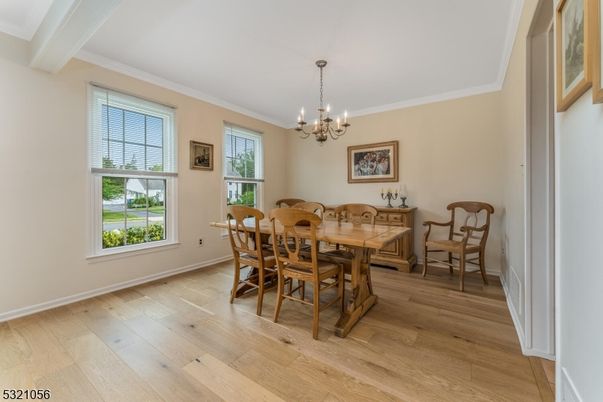 Chandelier, Dining room, Interior, Wood Texture Flooring