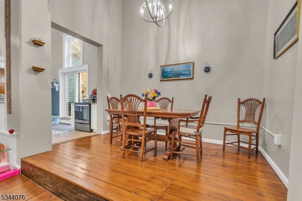 Dining room, Interior, Pendant Lights, Wood Texture Flooring