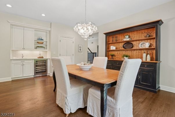 Dining room, Interior, Pendant Lights, Recessed Lighting, Wood Texture Flooring