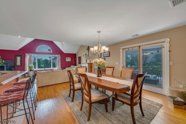 Chandelier, Dining room, Interior, Living room, Recessed Lighting, Wood Texture Flooring
