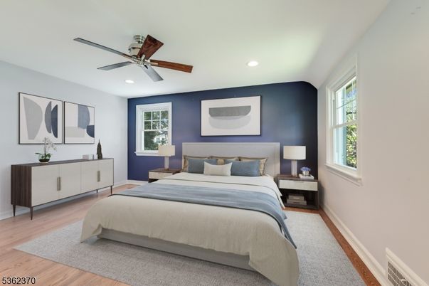 Bedroom, Interior, Recessed Lighting, Wood Texture Flooring