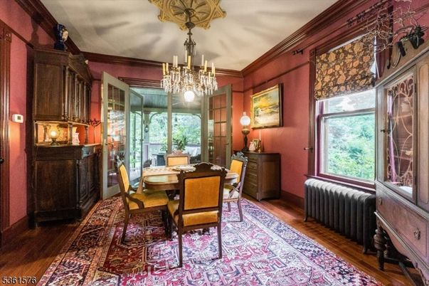 Chandelier, Dining room, Interior, Wood Texture Flooring