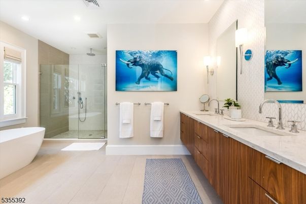 Bathroom, Dual Sink Vanities, Free Standing Baths, Glass Shower, Interior, Recessed Lighting