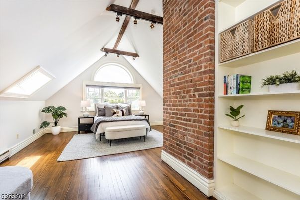 Bedroom, Interior, Stone Walls, Wooden Beams, Wood Texture Flooring