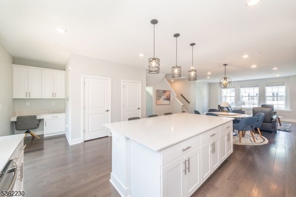 Dining room, Interior, Kitchen, Pendant Lights, Recessed Lighting, Wood Texture Flooring