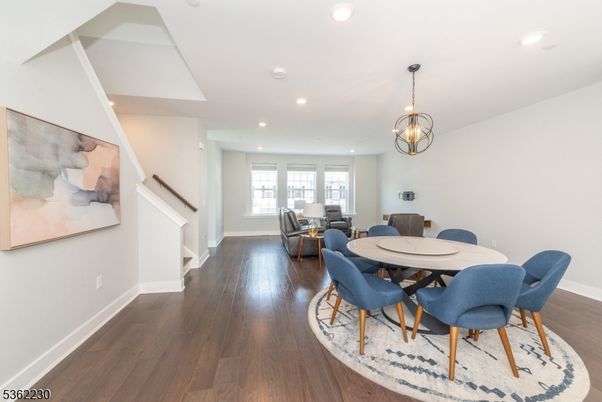 Chandelier, Dining room, Interior, Pendant Lights, Recessed Lighting, Wood Texture Flooring