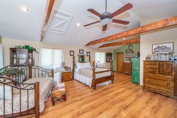 Bedroom, Interior, Recessed Lighting, Wooden Beams, Wood Texture Flooring