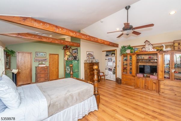 Bedroom, Interior, Recessed Lighting, Wooden Beams, Wood Texture Flooring