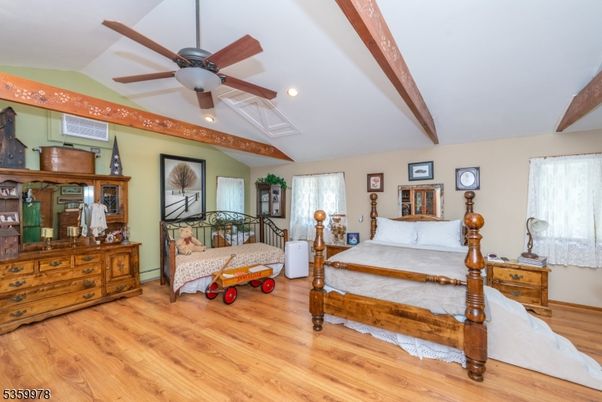 Bedroom, Interior, Recessed Lighting, Wooden Beams, Wood Texture Flooring