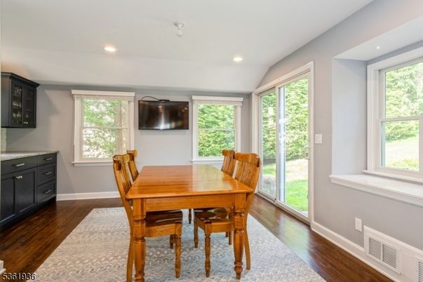 Dining room, Interior, Recessed Lighting, Wood Texture Flooring
