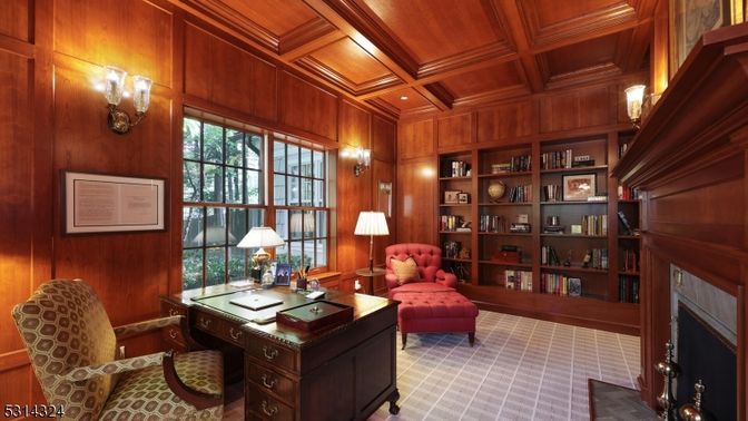 Fireplace, Home Office, Interior, Wooden Beams, Wooden Ceilings, Wooden Walls