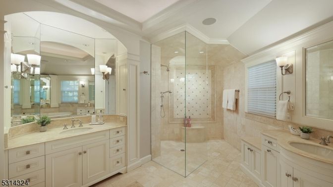 Bathroom, Dual Sink Vanities, Glass Shower, Interior, Recessed Lighting