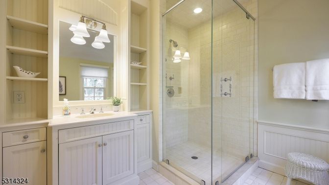 Bathroom, Glass Shower, Interior, Recessed Lighting