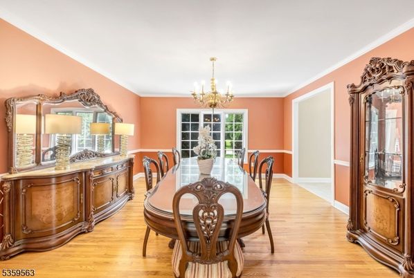 Chandelier, Dining room, Interior, Wood Texture Flooring