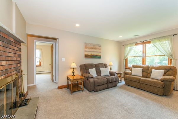 Fireplace, Interior, Living room, Recessed Lighting, Stone Walls