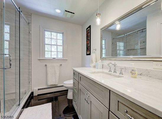 Bathroom, Dual Sink Vanities, Glass Shower, Interior, Pendant Lights, Recessed Lighting